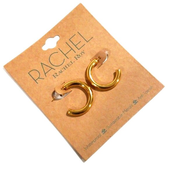 Gold-Tone Open Hoop Earrings –  Statement Jewelry for Women By Rachel Roy - 1" - Picture 3 of 9